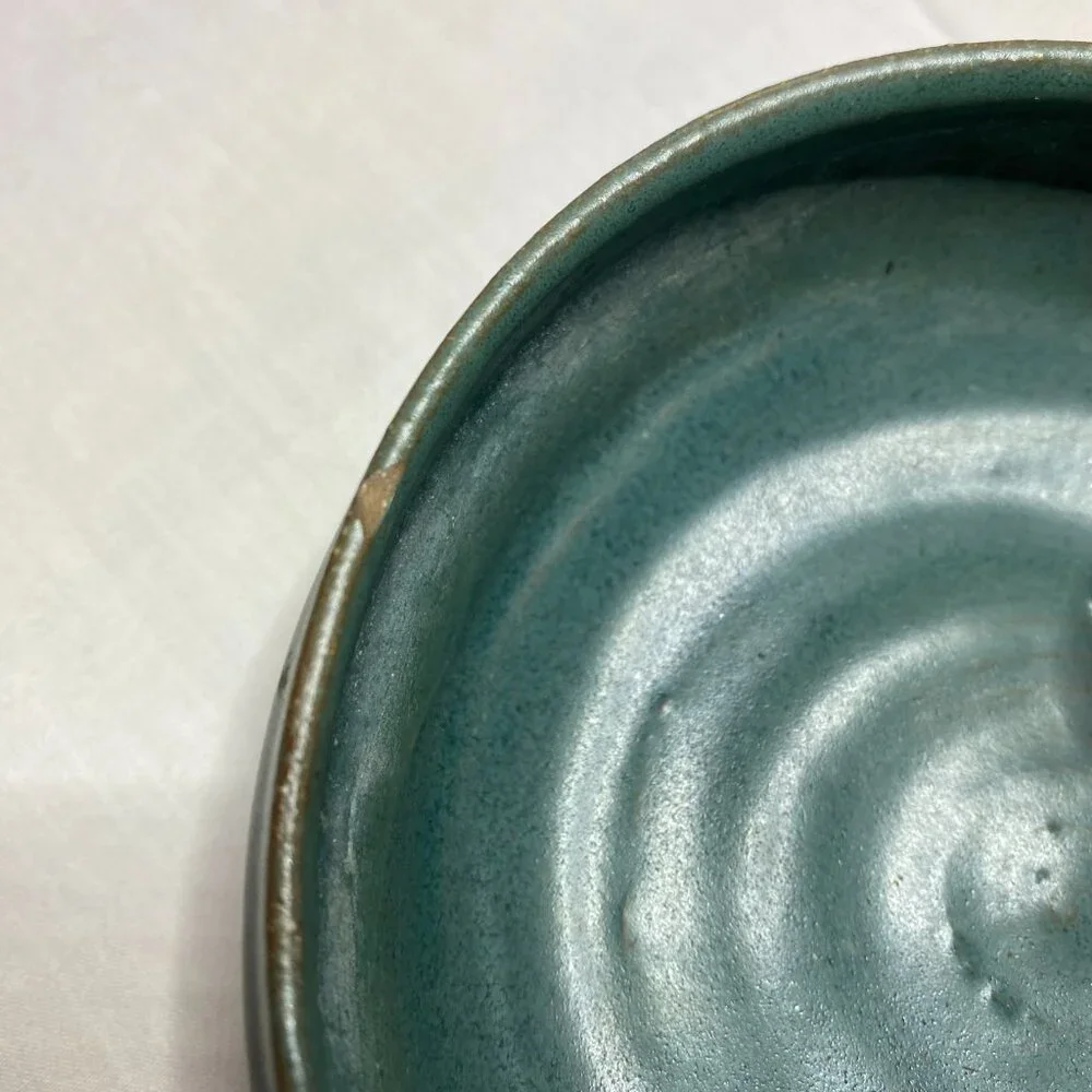 Handmade Studio Pottery‎ Seafoam Celadon Ikebana Flower Frog Bowl Vintage 4.5”